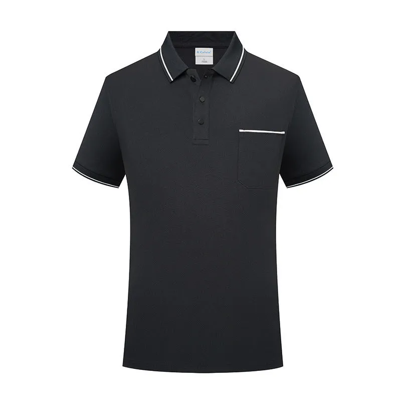 Lapel collar short sleeve polo shirt in spandex with a chest pocket, shown in apricot colour.