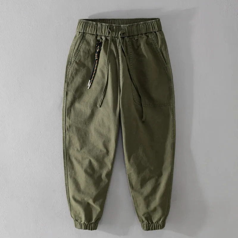 Men's cotton overalls with drawstring waist and ankle banded cuffs in Army Green colour