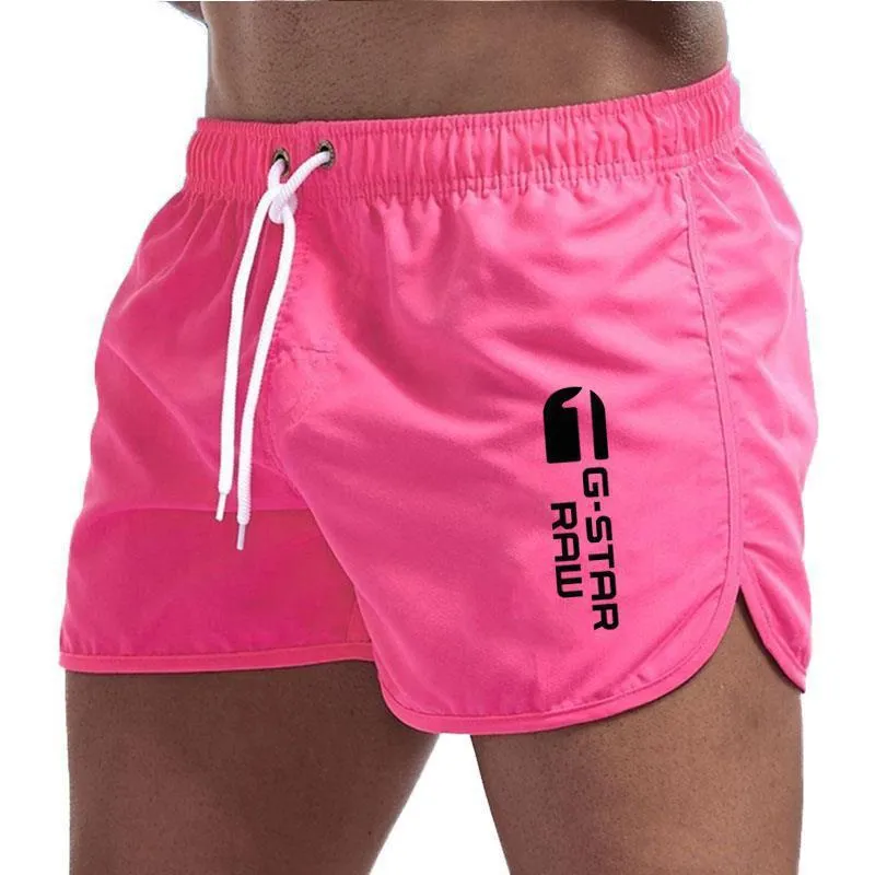 Men's thin polyester hemp-blend beach shorts in various colours with micro-elastic waistband for sports