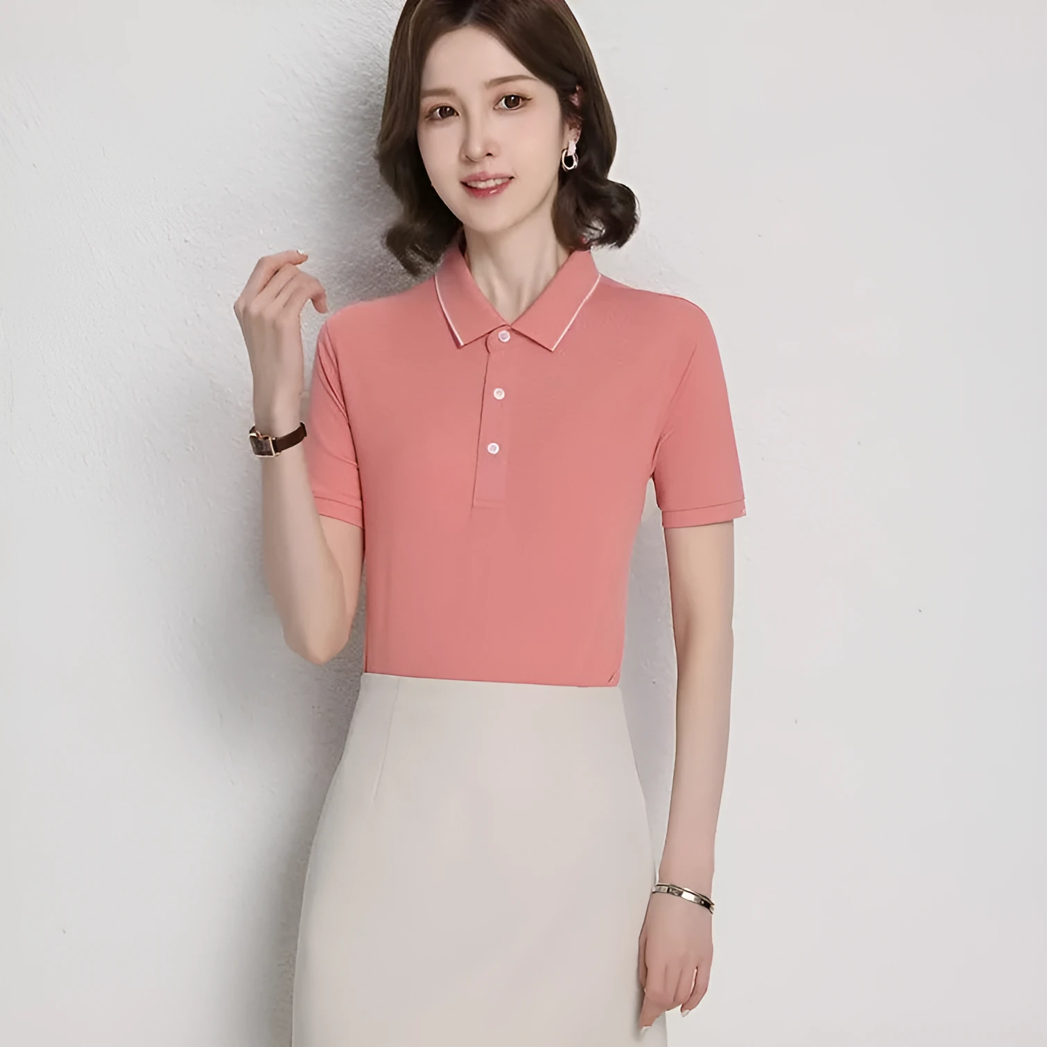 Men's loose fit cotton blend polo shirt with a two-tone collar detail in a selection of colours.