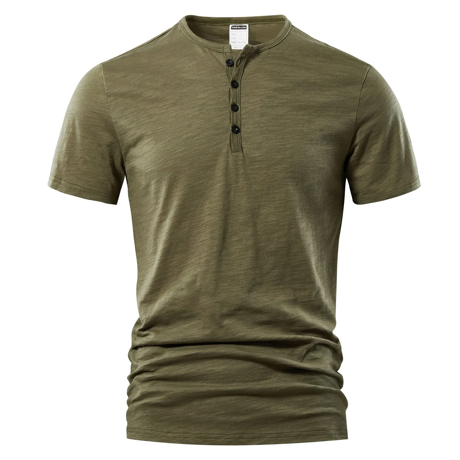 Men's slub cotton casual short sleeve pullover shirt in denim blue colour