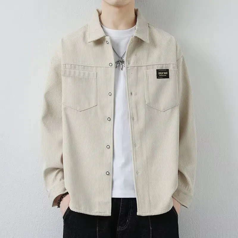 Men's corduroy casual jacket in cardigan style with long sleeves