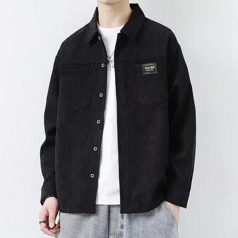 Men's corduroy casual jacket in cardigan style with long sleeves
