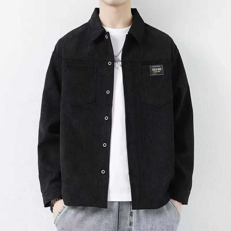 Men's corduroy casual jacket in cardigan style with long sleeves