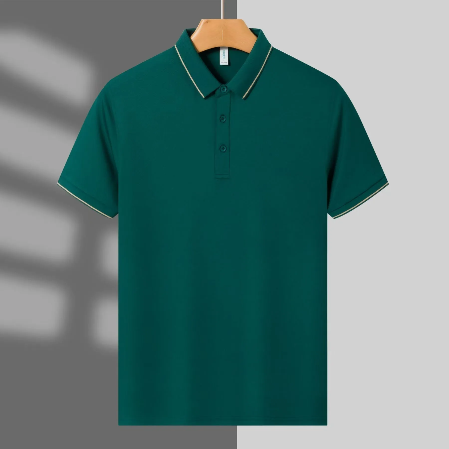 Summer work polo shirt with ice ion collar in chemical fibre blend fabric, loose fit short sleeve design