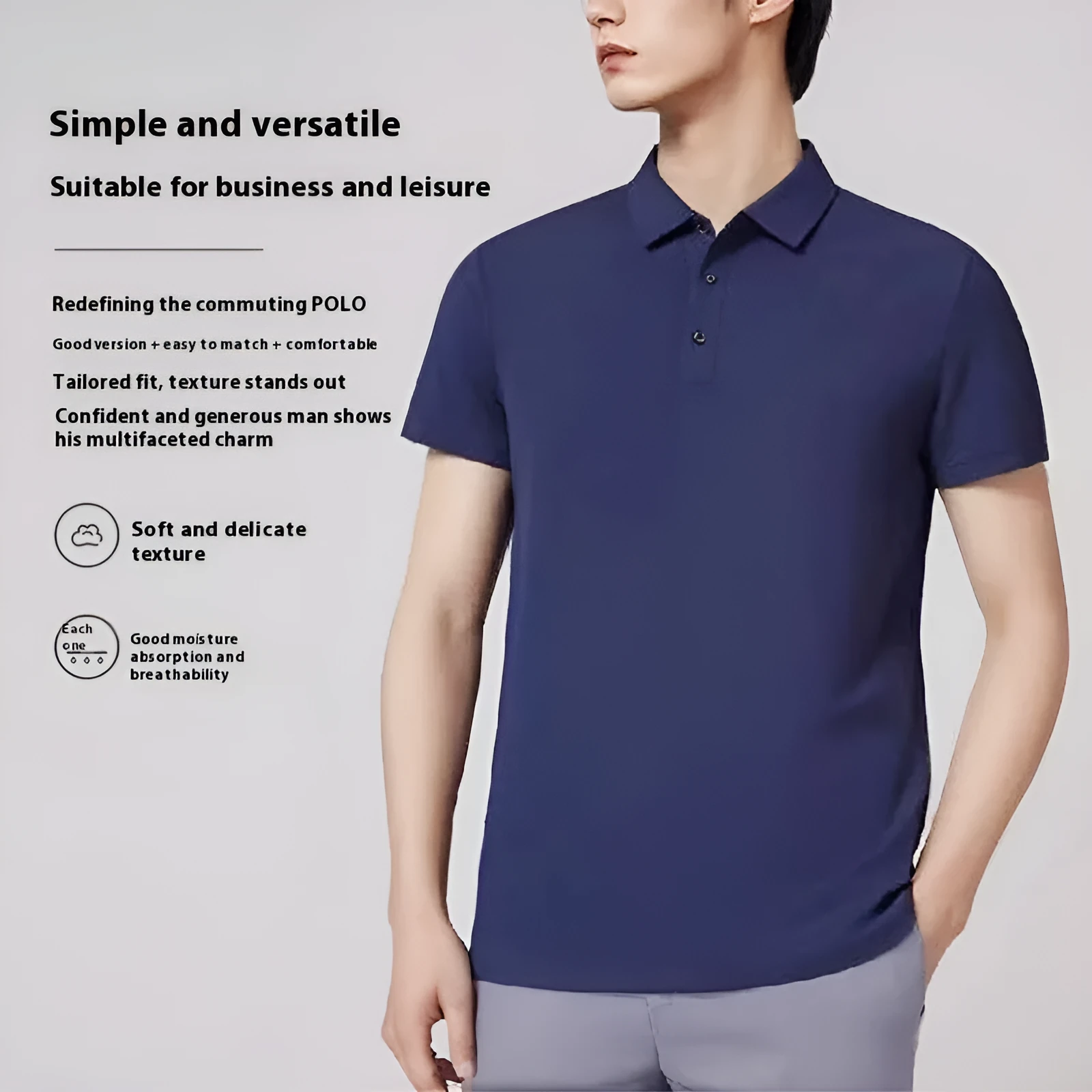 Men's sky blue lapel short sleeve casual shirt made from cool silk cotton blend fabric