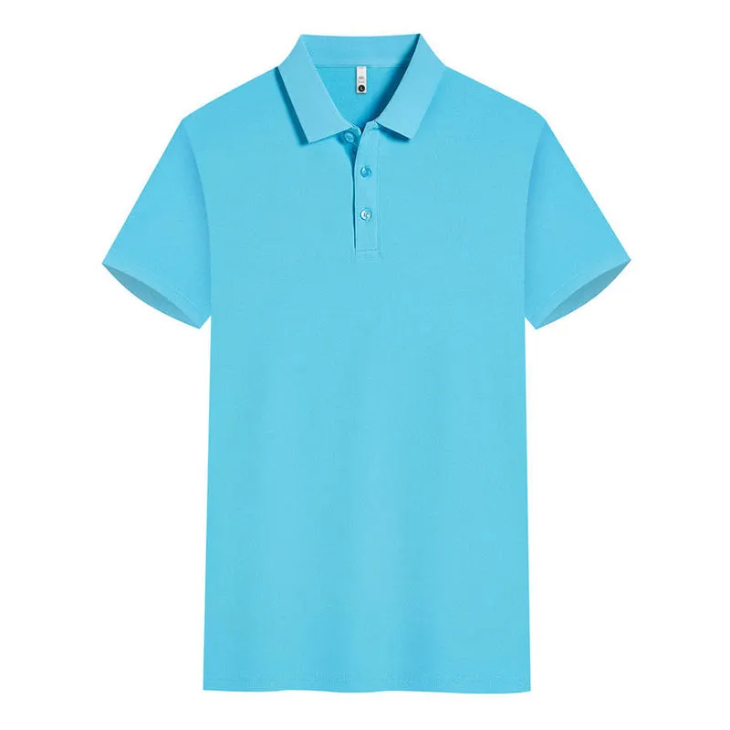 Men's sky blue lapel short sleeve casual shirt made from cool silk cotton blend fabric