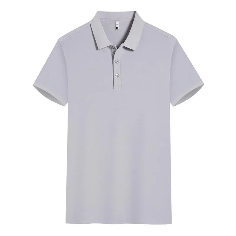 Men's sky blue lapel short sleeve casual shirt made from cool silk cotton blend fabric