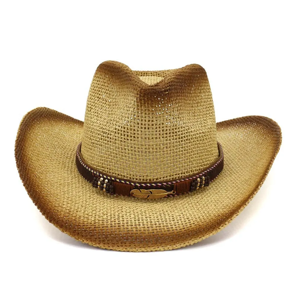 Western-style paper straw cowboy hat with bell crown in neutral colour
