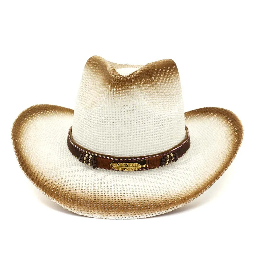 Western-style paper straw cowboy hat with bell crown in neutral colour