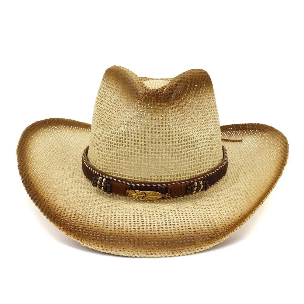 Western-style paper straw cowboy hat with bell crown in neutral colour