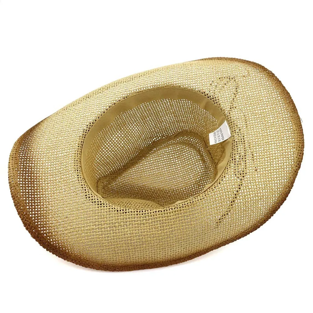Western-style paper straw cowboy hat with bell crown in neutral colour