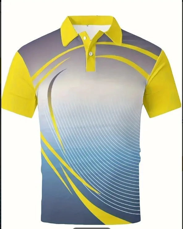 Men's loose fit printed lapel polo shirt in pinhole cloth fabric, shown in one of eleven available colours.