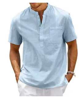 Men's solid colour polo shirt with stand collar and short sleeves in thin summer fabric