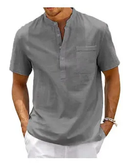 Men's solid colour polo shirt with stand collar and short sleeves in thin summer fabric
