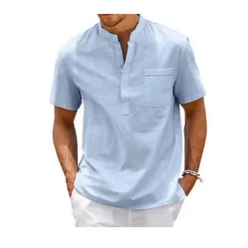 Men's solid colour polo shirt with stand collar and short sleeves in thin summer fabric