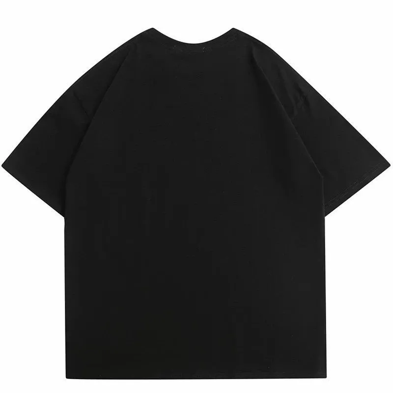 Men's loose black cotton t-shirt with Chinese style artistic retro Y2g printing