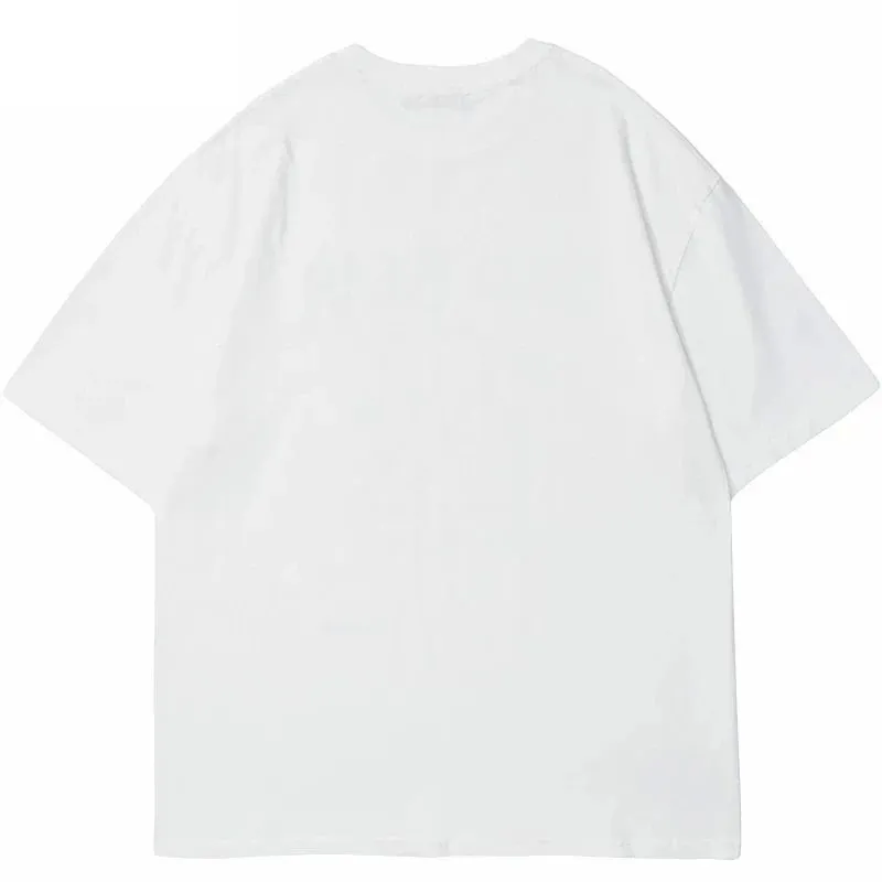 Men's loose black cotton t-shirt with Chinese style artistic retro Y2g printing