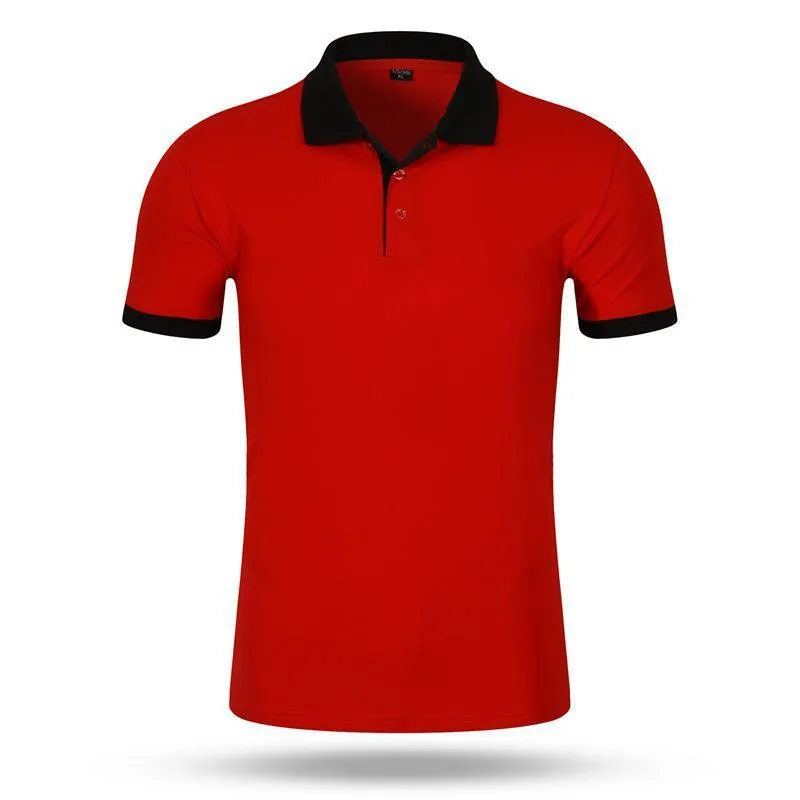 Men's loose fit cotton short sleeve advertising shirt in solid colour for work wear
