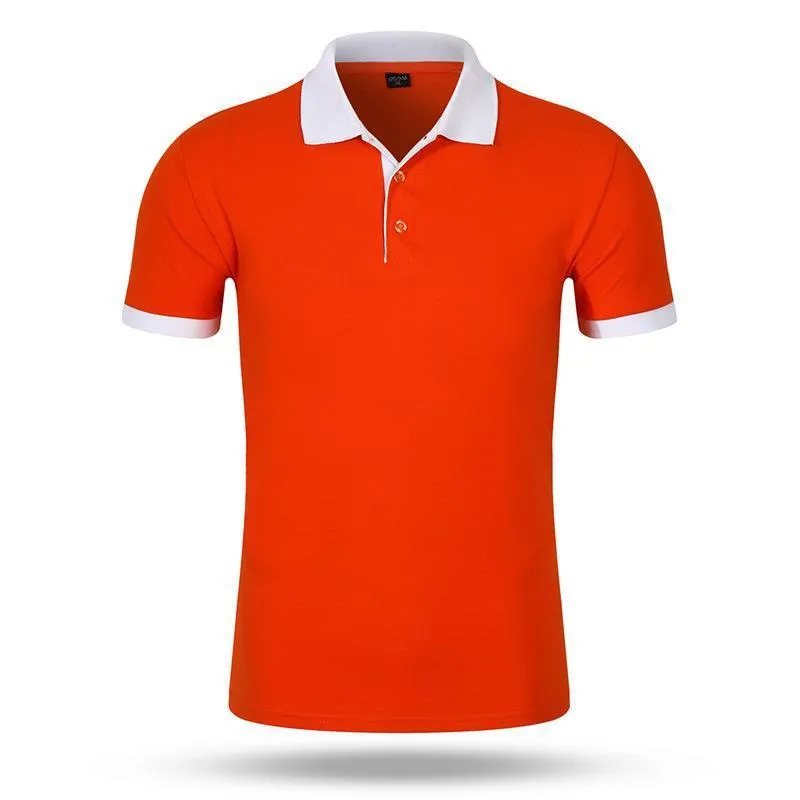 Men's loose fit cotton short sleeve advertising shirt in solid colour for work wear