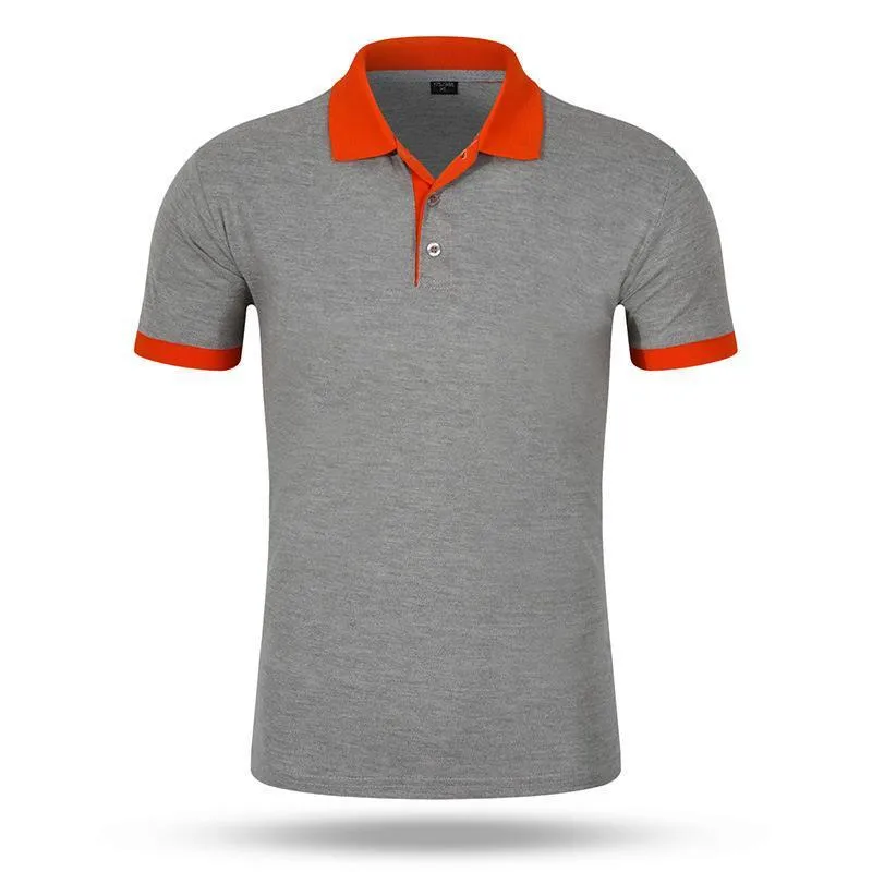 Men's loose fit cotton short sleeve advertising shirt in solid colour for work wear