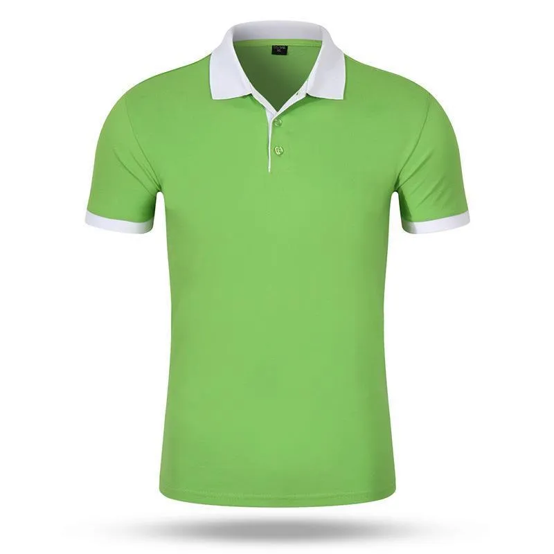 Men's loose fit cotton short sleeve advertising shirt in solid colour for work wear