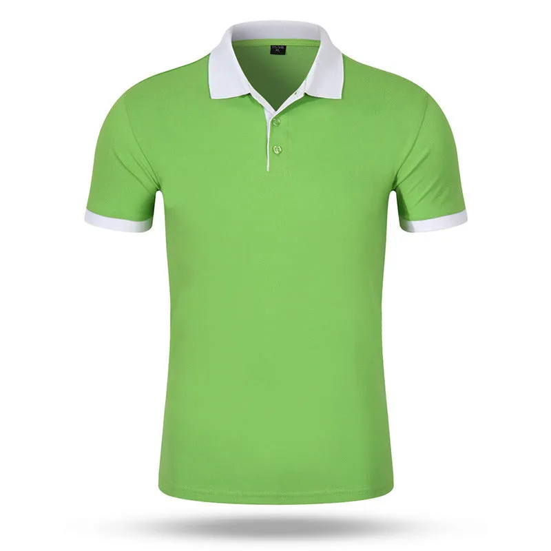 Men's loose fit cotton short sleeve advertising shirt in solid colour for work wear