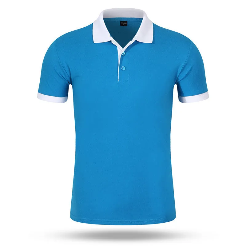 Men's loose fit cotton short sleeve advertising shirt in solid colour for work wear