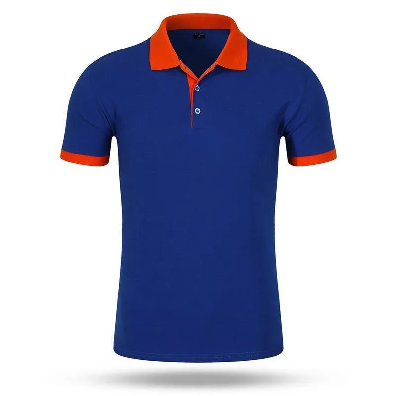 Men's loose fit cotton short sleeve advertising shirt in solid colour for work wear