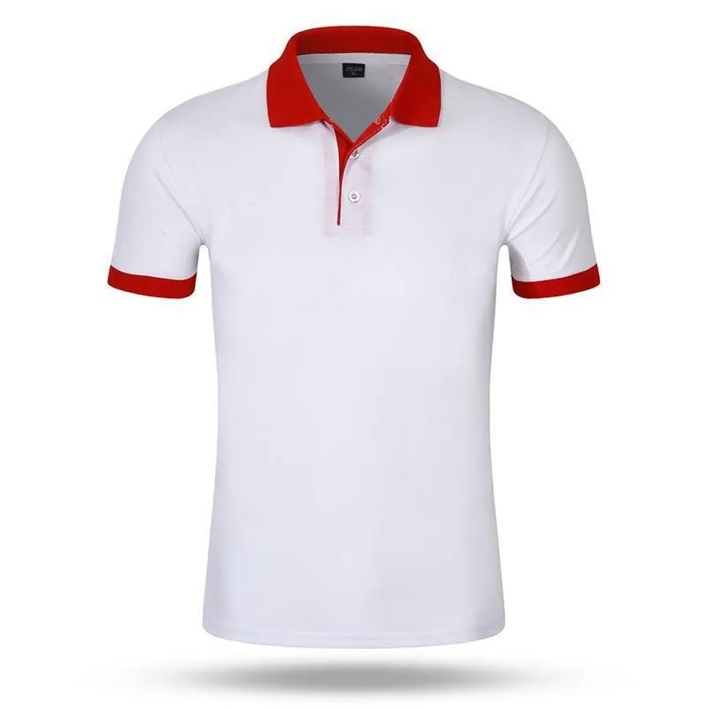 Men's loose fit cotton short sleeve advertising shirt in solid colour for work wear