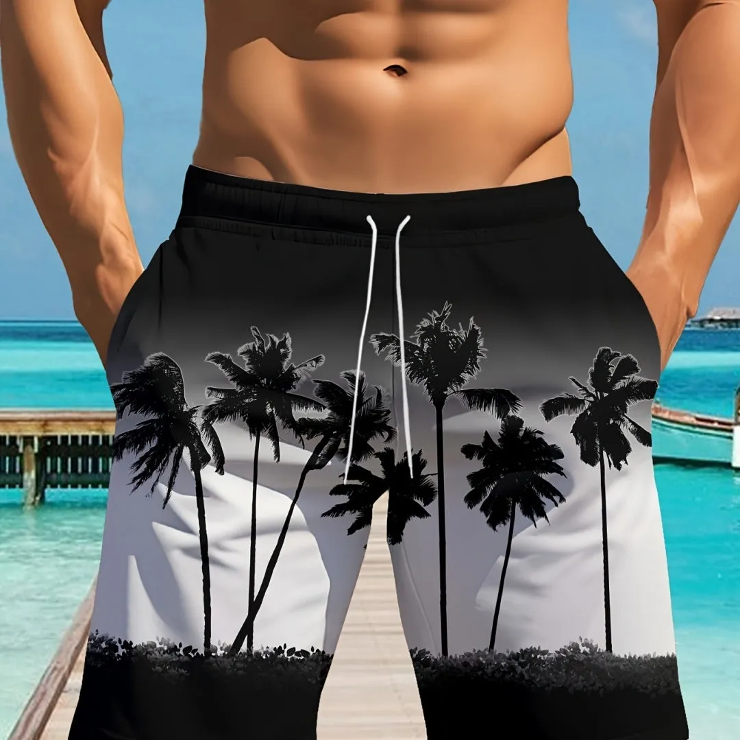 Man wearing loose-fit light grey casual summer shorts with a micro-elastic waistband.