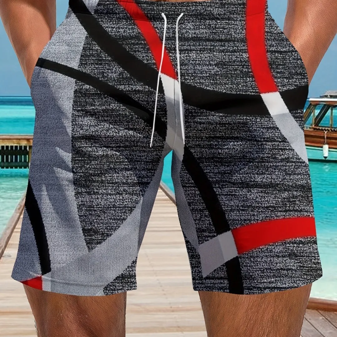 Man wearing loose-fit light grey casual summer shorts with a micro-elastic waistband.