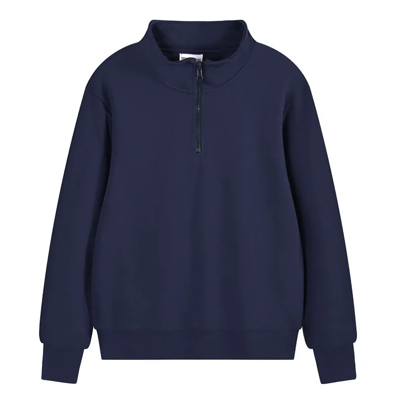 Heavyweight cotton zip-front sports sweater with stand collar in straight-cut pullover style
