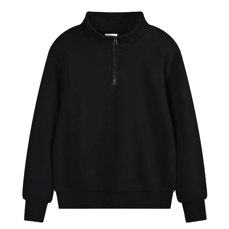 Heavyweight cotton zip-front sports sweater with stand collar in straight-cut pullover style