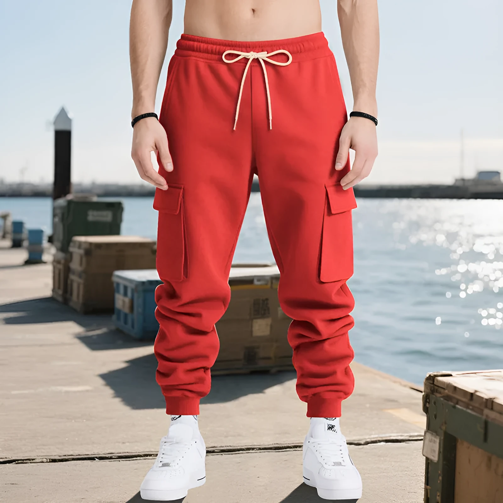 Men's loose fit multi-pocket work trousers in elastic fabric available in multiple colours and sizes