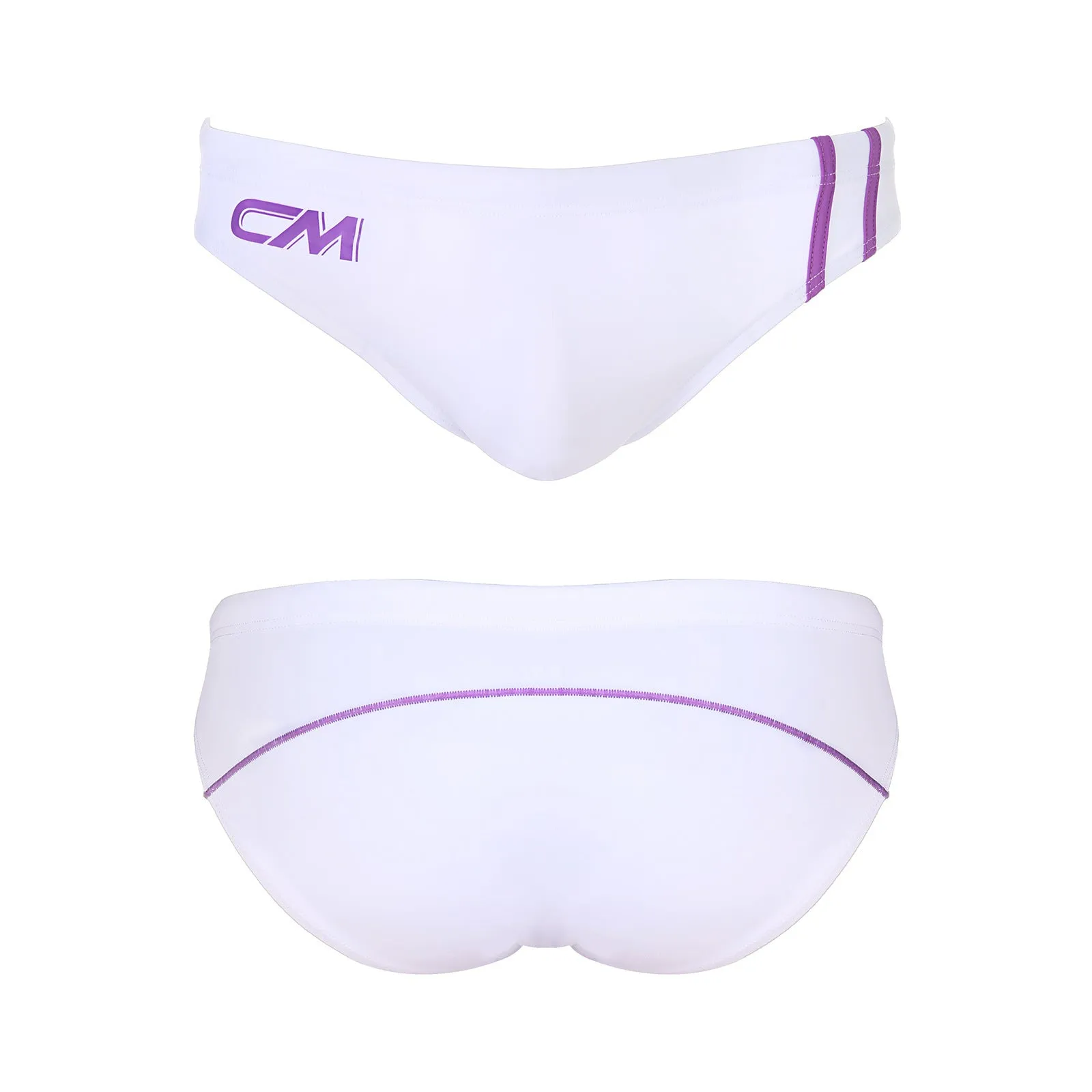 Men's nylon bikini swim trunks in white, black, red, rose red and sapphire blue colours