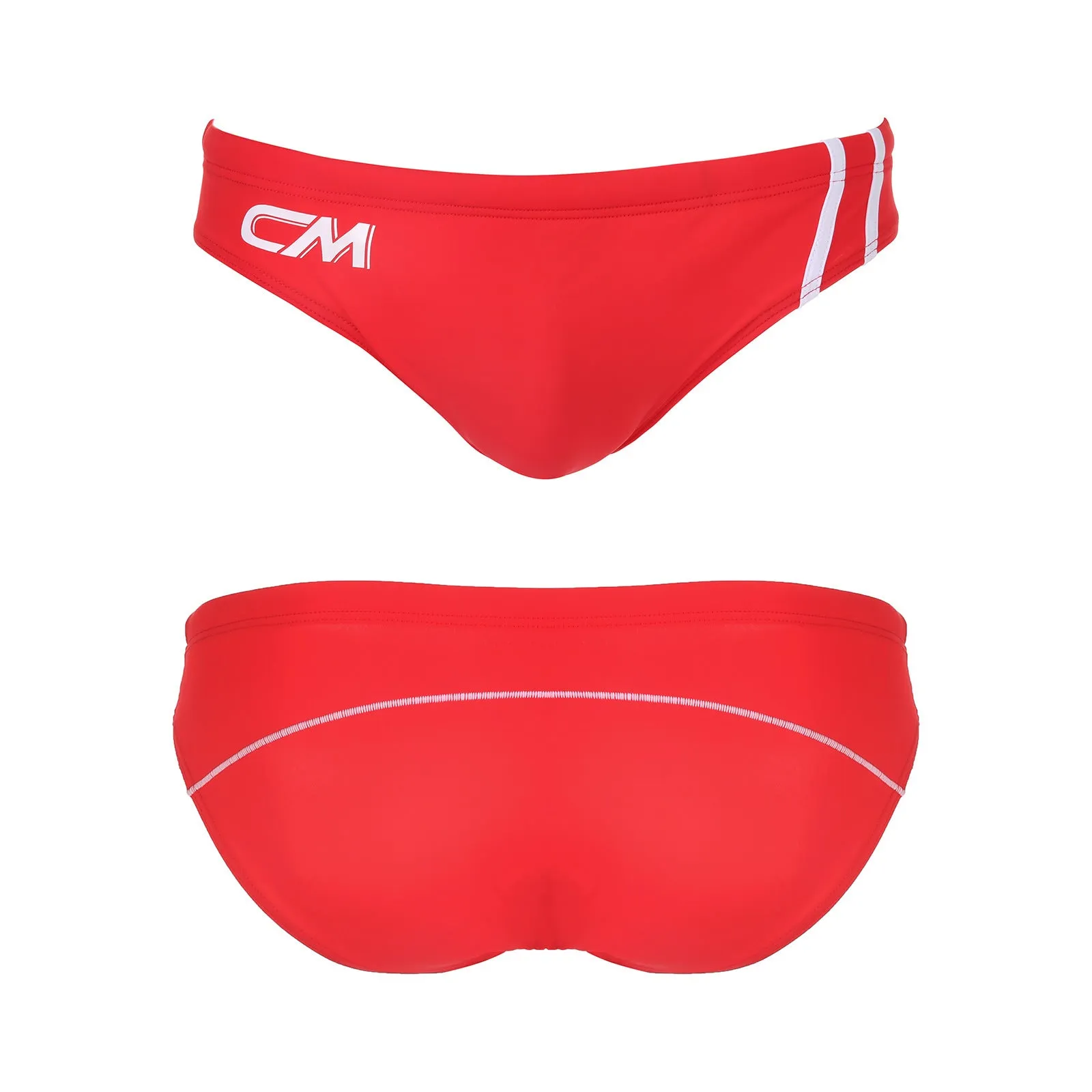 Men's nylon bikini swim trunks in white, black, red, rose red and sapphire blue colours