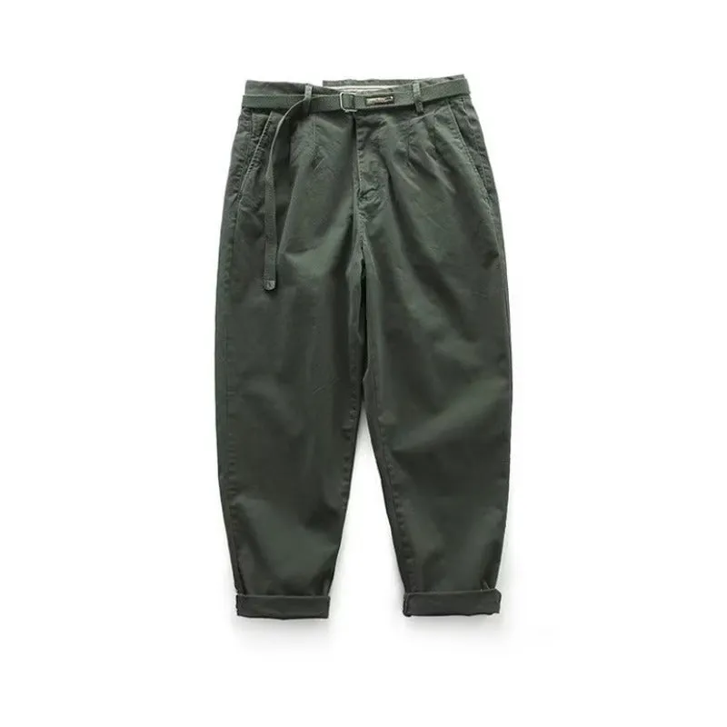 Men's straight leg loose fit cotton blend overalls in khaki colour on a hanger