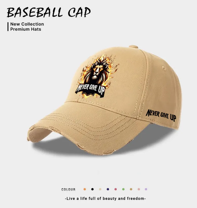 Men's polyester baseball cap in beige, black and blue colours with adjustable strap