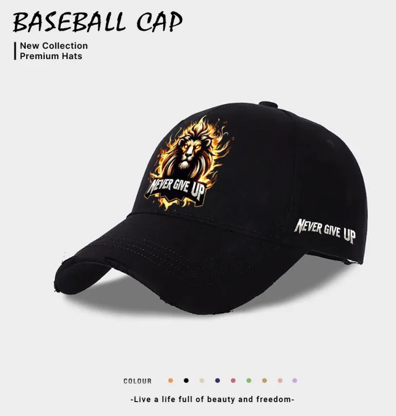 Men's polyester baseball cap in beige, black and blue colours with adjustable strap