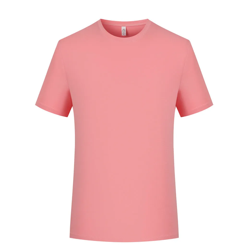 Mercerised modal short sleeve T-shirt in grey green colour on a hanger, showing round neck and plain weave fabric.
