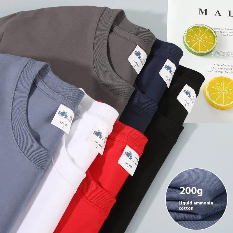 Liquid ammonia cotton short-sleeved shirt in solid colour, loose pullover fit, available in white, black, blue, green, and more