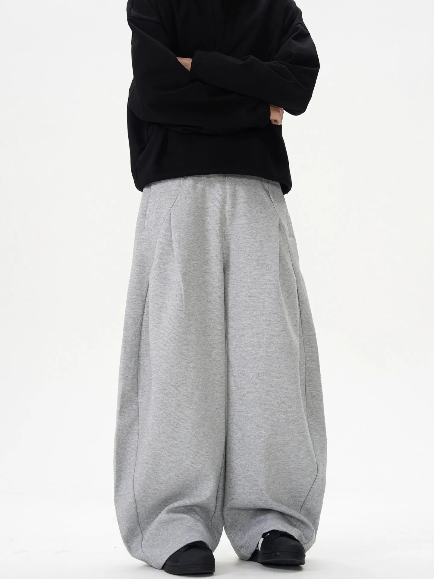 Women's polyester wide-leg trousers in black, loose fit straight leg design, mid rise waist