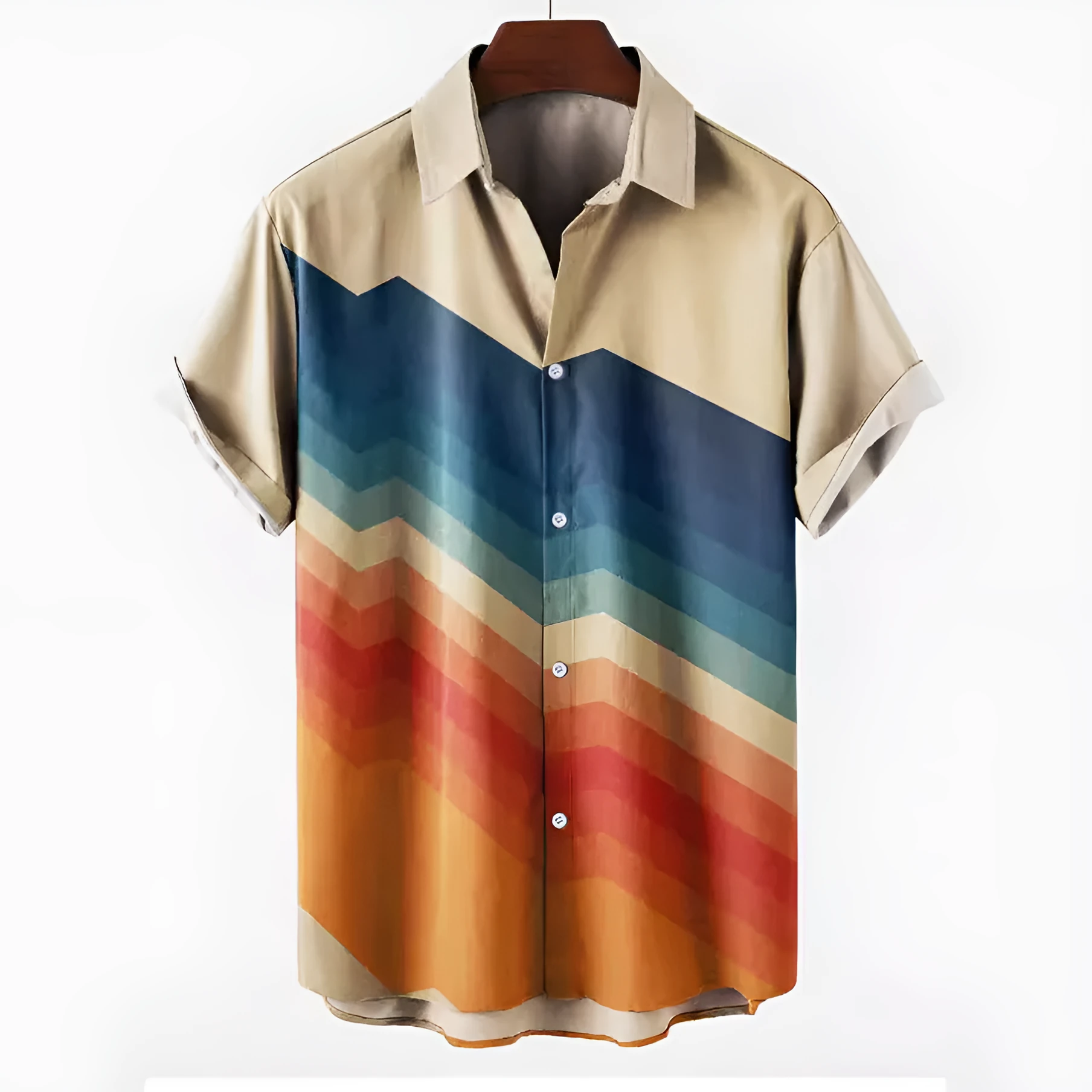 Plus size loose fit men's casual shirt with 3D digital print in cardigan style.