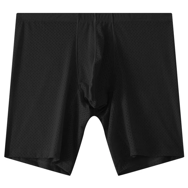 Men's transparent mesh underwear boxers in five colours with extended cut and mid-waist design
