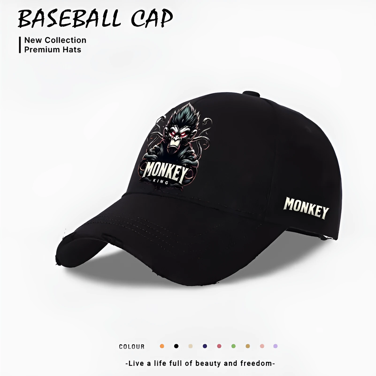 Men's casual polyester baseball cap in beige, black, and blue colours, front view
