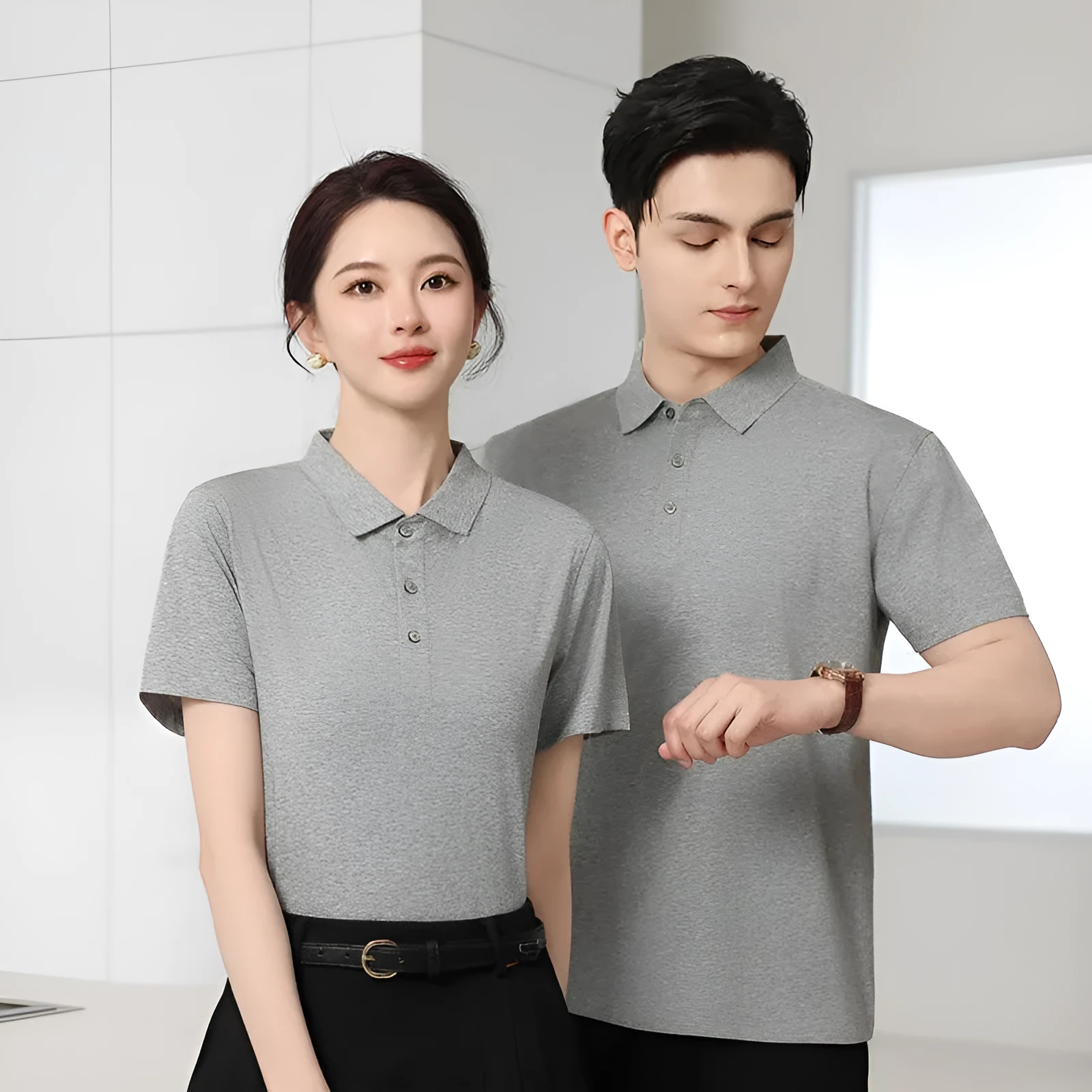 Polo collar cotton work shirt short sleeve available in multiple colours including black and navy blue, sizes S to 5XL