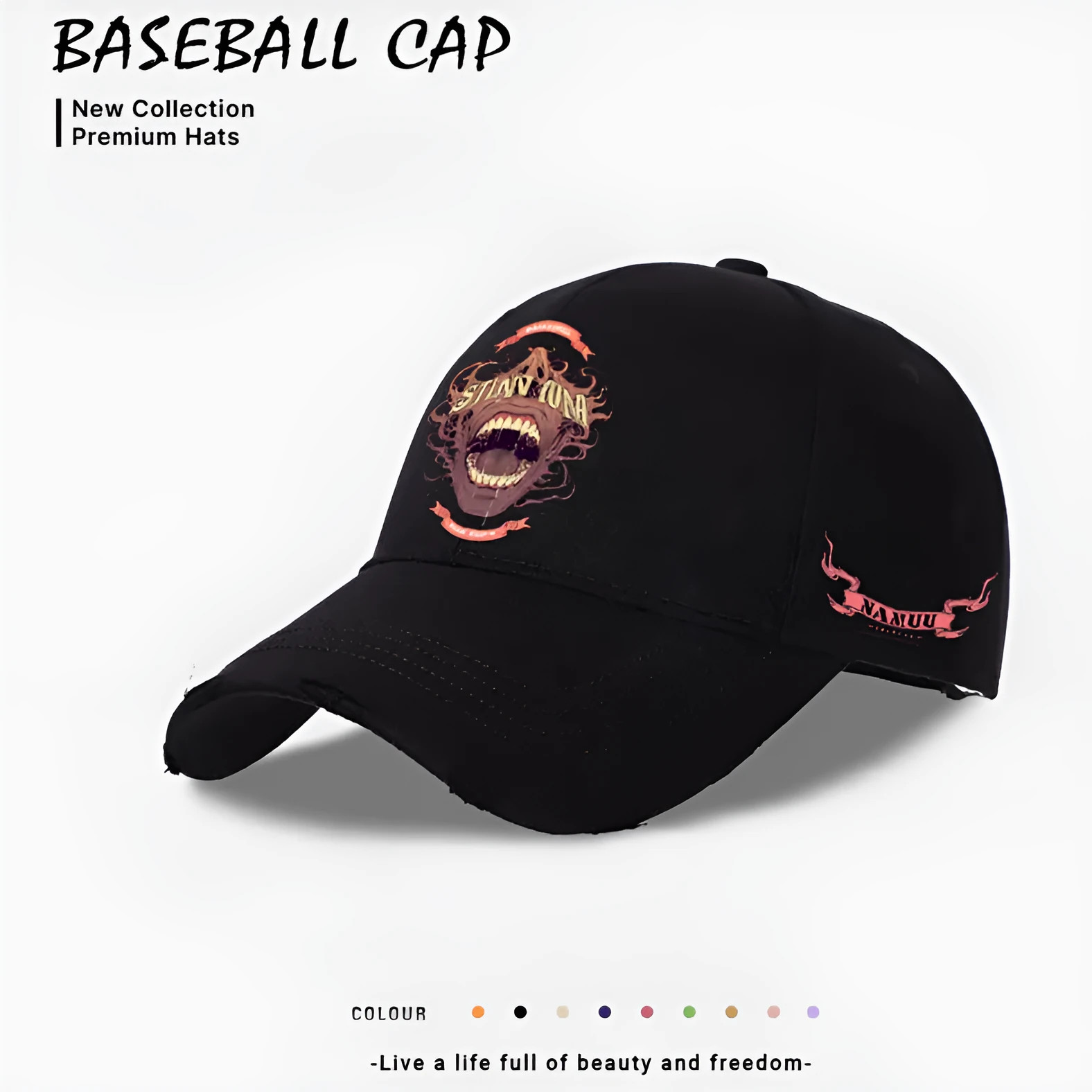 European and American style men's casual baseball cap in polyester beige black blue adjustable fit