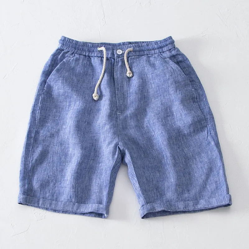 Men's summer thin loose tapered linen pants in black, high waist, loose fit