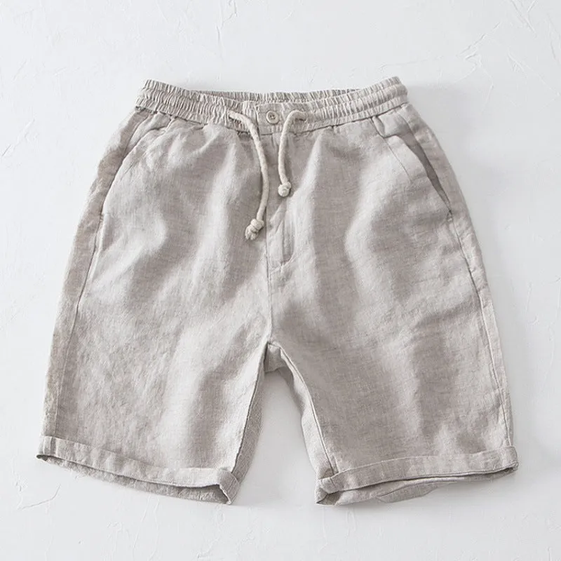 Men's summer thin loose tapered linen pants in black, high waist, loose fit